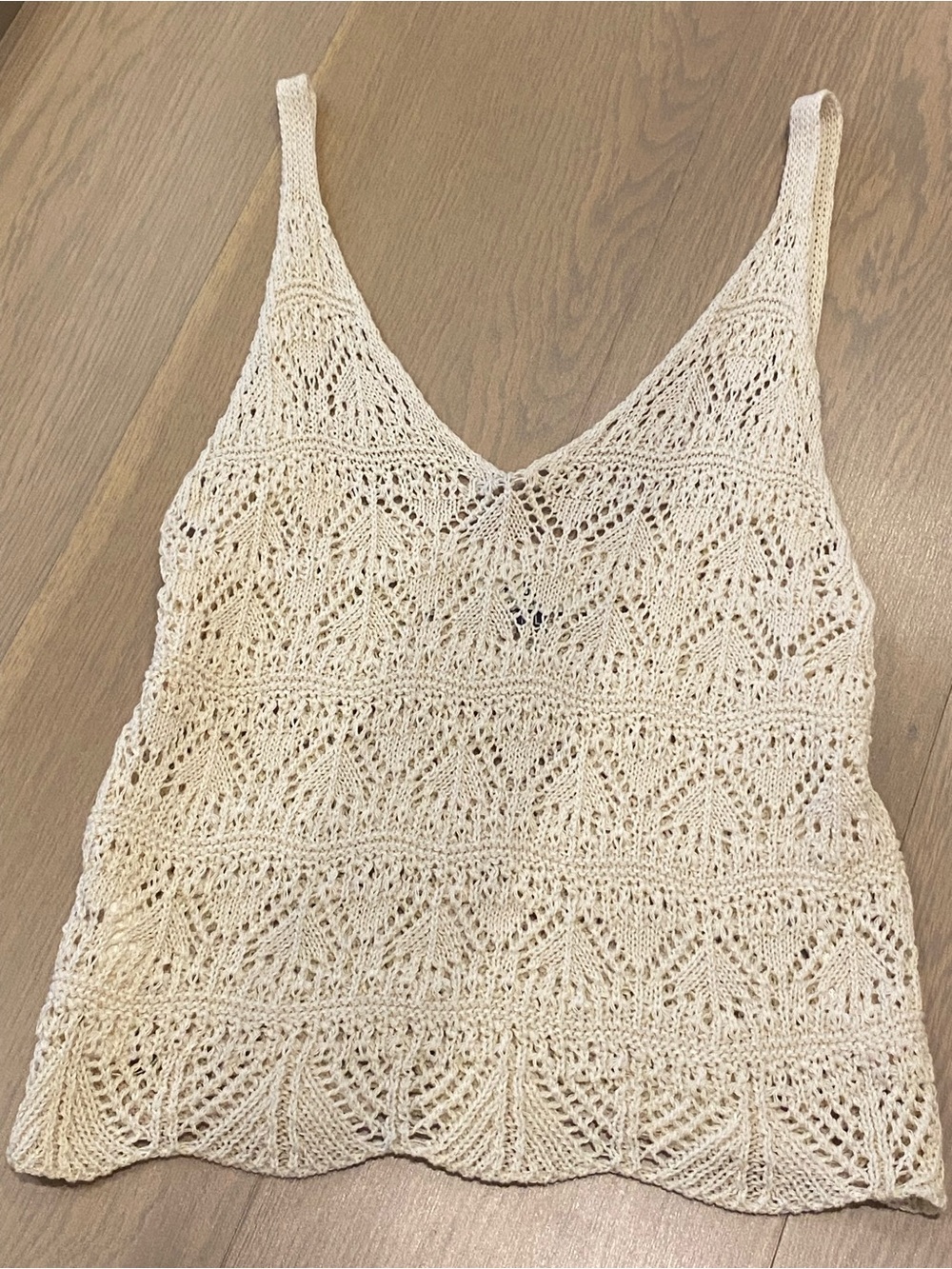 Cream Crochet V-Neck Tank Top Made in Italy